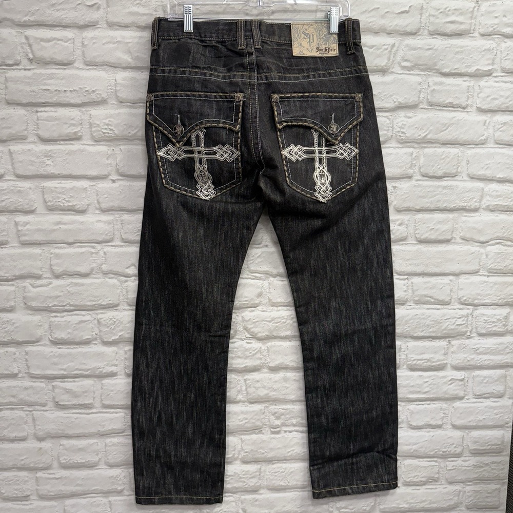 Southpole Jeans Men's 32x30  Black Denim Streetwear Skater Cross Embroidered Y2K